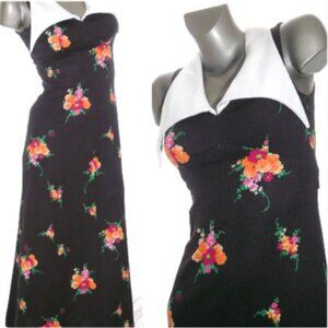 Vintage 70s EMPIRE Maxi DRESS Long Sleeveless Floral Hippie Boho Womens S/M